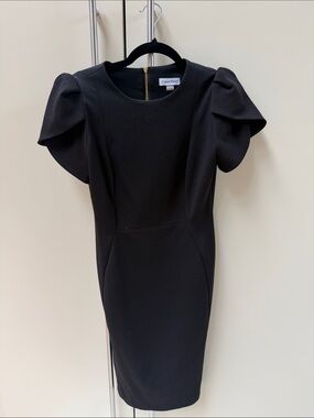Calvin Klein Black Mini/Midi Dress with Sculpted Puff Sleeves